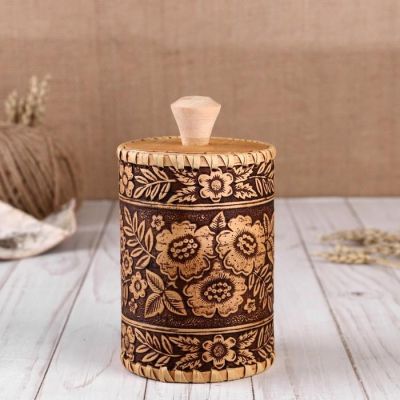 Туес «Цветы», 8х8х12 см, береста