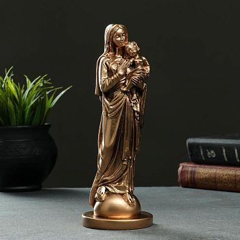 Статуэтка "Дева Мария с младенцем" 22х8см, бронза / мраморная крошка