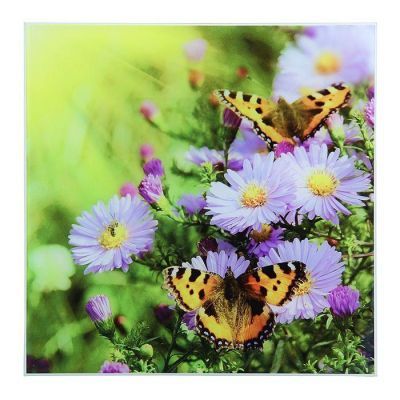 Картина на стекле "Бабочки на цветах"  30*30