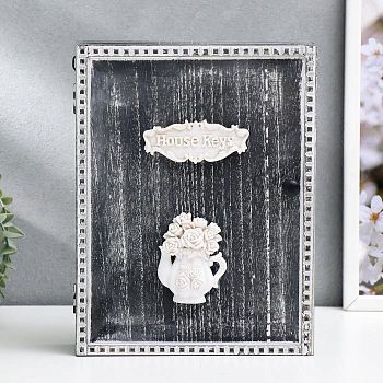 Ключница дерево 6 крючков "Розы в чайничке" серая 26х20х6,3 см