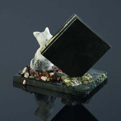 Часы "Кошка", змеевик, мрамолит