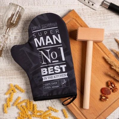 Кухонный набор Super man,варежка-прихватка 20х28см, молоток деревянный