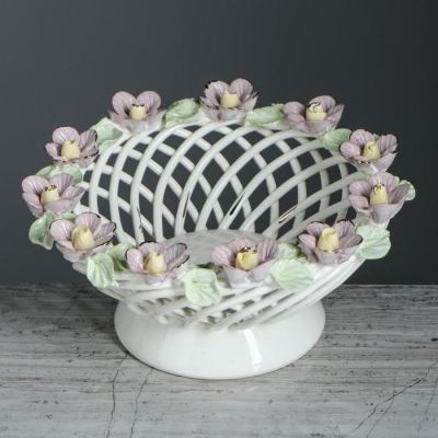 Конфетница "Поляна", белая, цветная лепка, плетение, 9 см, микс