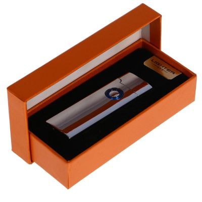 Зажигалка электронная в подарочной коробке, USB, спираль, серебристая, 2.5х8 см