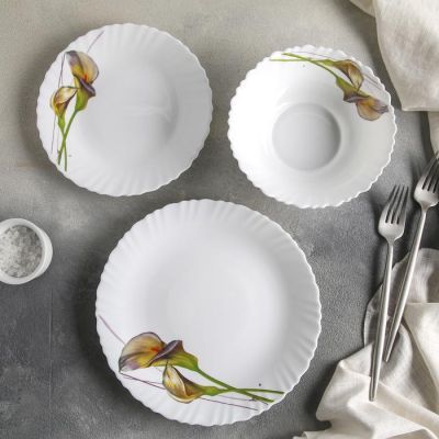 Сервиз столовый Доляна «Дивные каллы», 18 предметов: 6 тарелок d=17,5 см, d=23 см, 15×5 см