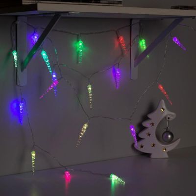 Гирлянда «Нить» 3 м с насадками «Сосульки 7.5 см», IP20, прозрачная нить, 20 LED, свечение мульти, AAх3