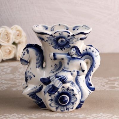 Ваза "Колесница", гжель, h=17,5 см