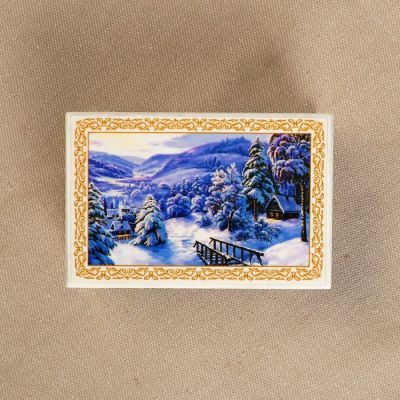 Шкатулка «Зимняя деревня», белая, 6×9 см, лаковая миниатюра