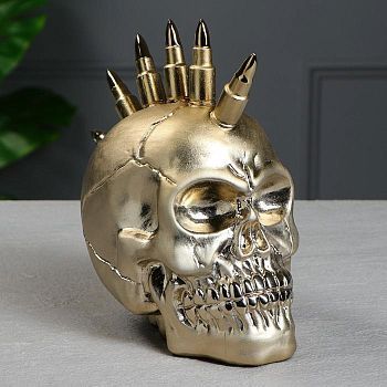 Копилка "Череп Ирокез" золото, 21 см