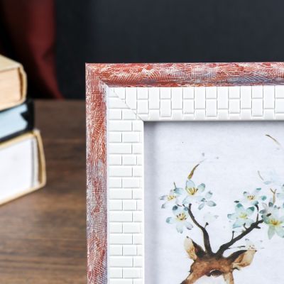 Фоторамка пластик 10х15 см "Шарль" кремовые кирпичики с розовым 19,5х14 см