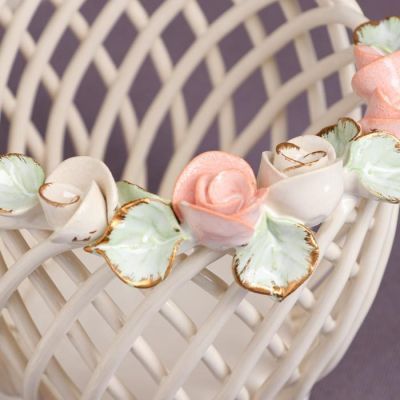 Конфетница "Горшочек", белая, цветная лепка, плетение, 15*14 см, микс