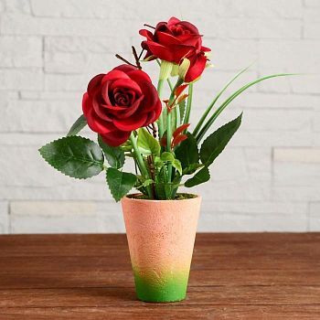 Композиция в горшочке "Розы" 8х27 см, микс