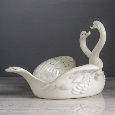 Фруктовница "Два лебедя", белая, 32 см, микс