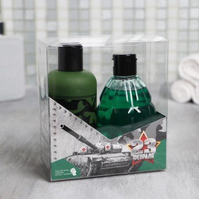 Набор "23 Февраля танк" гель для душа фляга, шампунь граната 250 мл аромат мята и цитрус