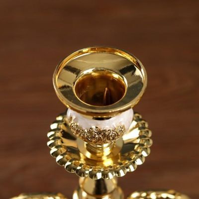 Подсвечник металл на 3 свечи "Розарий" золото, белая эмаль 36,5х31,5х12 см