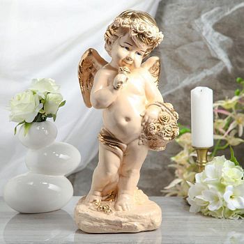 Статуэтка "Ангел с корзиной", бежевая, 47 см
