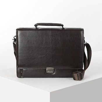 Портфель деловой, 6 отделов, 2 наружных кармана, длинный ремень, цвет коричневый