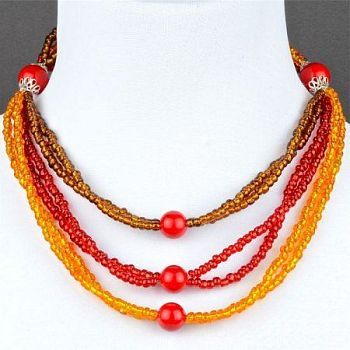 Колье Прес. Коралл, Бисер "Смайли" арт. КАП-1434