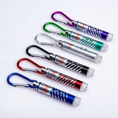 Фонарь-лазер ручной, с карабином,  2 LED, 7 х 1.5 см, микс