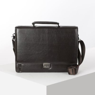 Портфель деловой, 6 отделов, 2 наружных кармана, длинный ремень, цвет коричневый