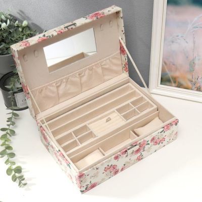 Шкатулка кожзам под часы 2 отделения и бижутерию "Чайные розы" 11х21х30 см