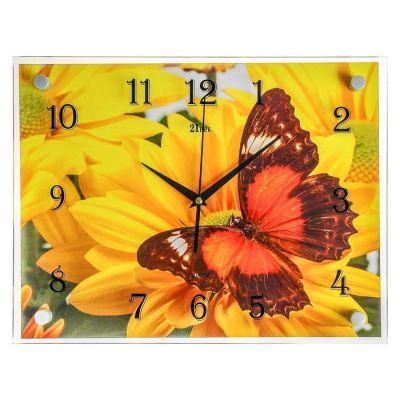 Часы настенные, серия: Животный мир, "Бабочка на гербере", 30х40  см, микс