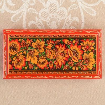 Шкатулка - купюрница «Узоры», 8,5×17 см, красная, лаковая миниатюра