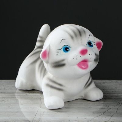 Копилка "Котик Максик", флок, серая, 14 см