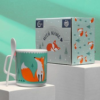 Кружка с ложкой «Дом там, где мама», МИКС 350 мл