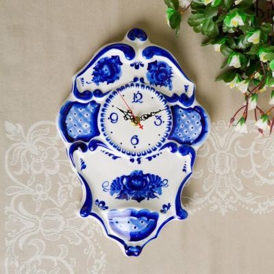Часы настенные "Сказка", гжель, фарфор, 2с