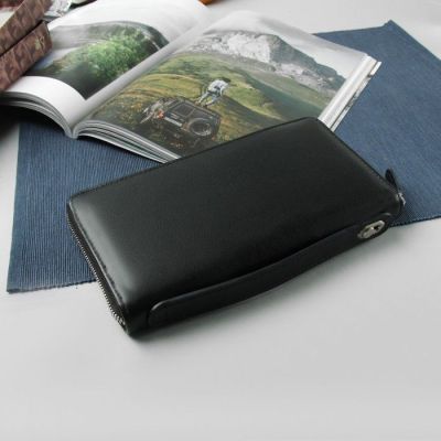 Кошелёк мужской с ручкой, 2 отдела, цвет чёрный