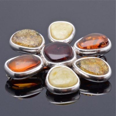 Брошь-кулон Янтарь "Ромашковое лето" арт.ЯК-1481