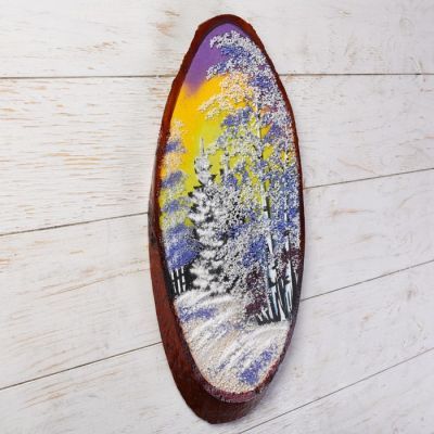 Панно на спиле "Зима", 40 см, каменная крошка, вертикальное