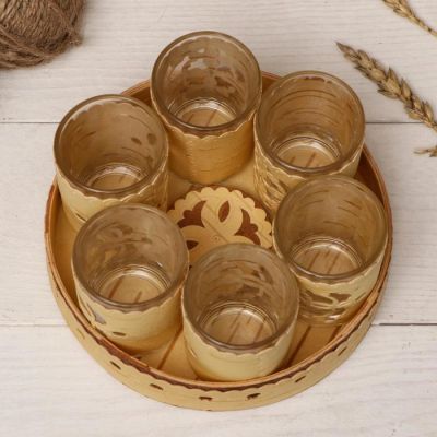 Набор "Подарочный", 6 стопок(50 мл) на подносе, резьба 1 слой, береста