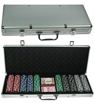 Настольные игры "Подарочный набор для игры в покер" (на 500фишек с номиналом) в алюминиевом кейсе