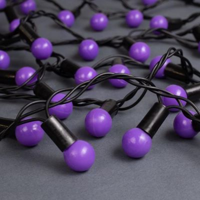 Гирлянда «Нить» 10 м с насадками «Шарики 1.5 см», IP44, тёмная нить, 100 LED, свечение фиолетовое, 8 режимов, 220 В