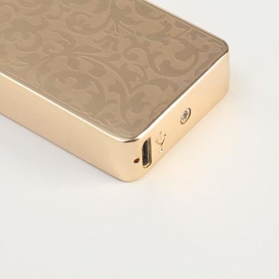 Зажигалка электронная, дуговая, USB, цветочный орнамент, золотая, 7.5х12 см