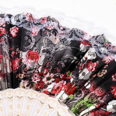 Веер пластик, текстиль "Цветы на сетке с кружевом" МИКС 23 см