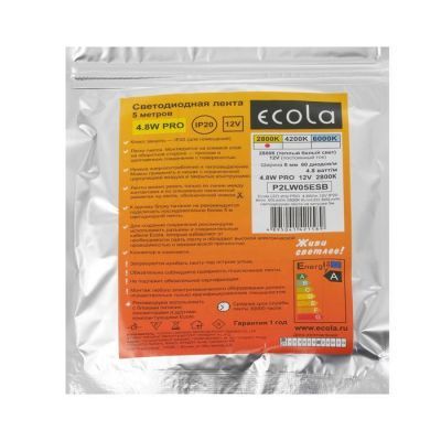 Светодиодная лента Ecola PRO 5 м, IP20, SMD3528, 60 LED/м, 4.8 Вт/м, 12 В, 2800К