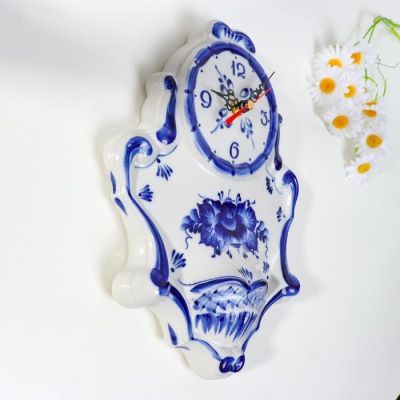 Часы настенные "Вечерний звон", гжель, фарфор, 2с