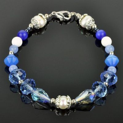 Браслет Жемчуг, хрусталь, кахолонг "Ивета" арт.ВАН-026