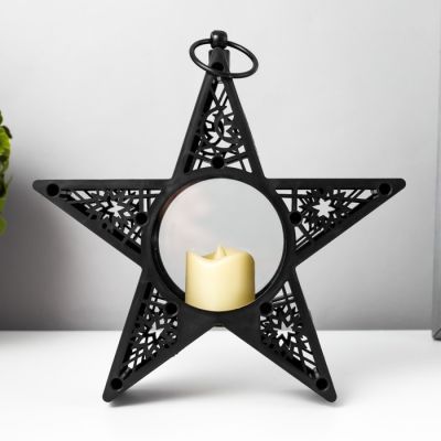 Ночник "Звезда со свечой" LED от батареек черный 19,5х5х19,5 см