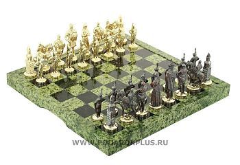 Шахматы камень змеевик фигурки бронзовое литье №35 (36 х 36 см)