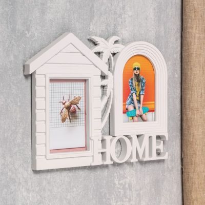 Фоторамка пластик на 2 фото 10х15 см "Дом и пальма" белая 26,5х34 см