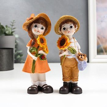 Сувенир полистоун "Малыш/Малышка с подсолнухами" МИКС 18,5х6,5х6,5 см