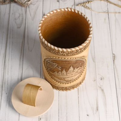 Туес «Зимний вечер», 12х20 см, береста