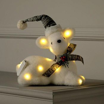 Светодиодная фигура «Олень» 21 × 19 × 10 см, флок, батарейки CR2032х2, свечение тёплое белое