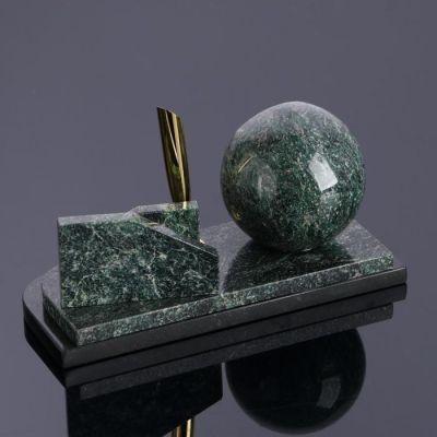 Визитница «Змеевик. Шар»: подставка для ручки, часы