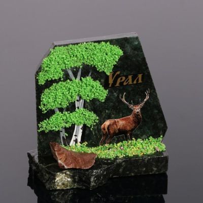 Сувенир-скол "Олень", змеевик, каменная крошка, малый