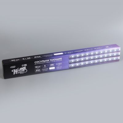 Гирлянда «Нить» 3 м с насадками «Сосульки 45 см», IP44, УМС, прозрачная нить, 36 LED, свечение белое с эффектом стекания, 12 В